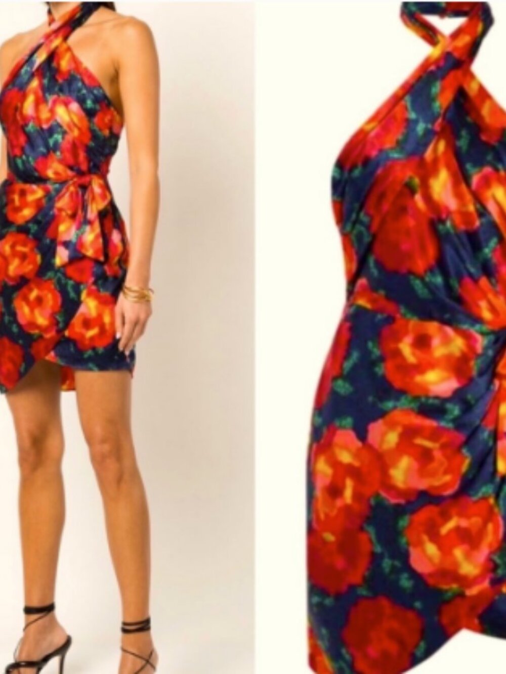 Cinq a Sept Trini Floral Print Halter Neck Silk Mini Dress DEFECTS